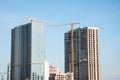 construction od building. industrial crane at construction site. architecture. constructing skyscraper. construction crane Royalty Free Stock Photo