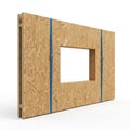 Construction Oriented Strand Board Wall Panel with Window Opening and Blue Straps OSB panel Royalty Free Stock Photo
