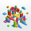 Construction out of toy unit blocks. Isometry Royalty Free Stock Photo
