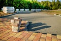 Construction of pavement of coloured concrete blocks