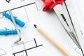Construction Plan Tools Royalty Free Stock Photo