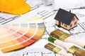 Construction plans with whitewashing Tools Colors Palette and Mi