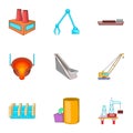 Construction plant icons set, cartoon style