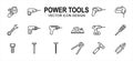 construction Power tools related vector icon user interface graphic design. Contains such icons as grinder, driller, impact drill