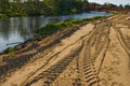 Construction of a floodbank or levee along a river