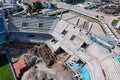 Construction process of a reinforced concrete stadium in a lakeside city Royalty Free Stock Photo