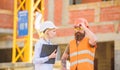 Construction project inspecting. Construction inspection, corrections and fines. Discuss progress project. Safety Royalty Free Stock Photo