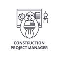 Construction project manager vector line icon, sign, illustration on background, editable strokes