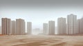 Construction project in overpopulated country, built in the middle of the desert, dull and dusty. Generative AI