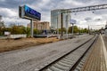 Construction of railway lines in the territory of Moscow in Russia in the spring afternoon
