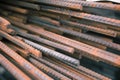 Construction rebar steel texture bsckground . Soft focus