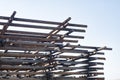 Construction rebar steel work reinforcement. Iron grid. Industrial background