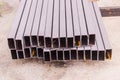 Construction: Rectangular steel tube with anti-rust paint preparing for fabrication of structural work Royalty Free Stock Photo