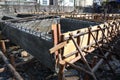 Construction of steel beams and plastering for building foundations Royalty Free Stock Photo