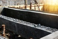 Construction of steel beams and plastering for building foundations. Royalty Free Stock Photo