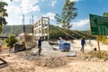 Construction of a reinforced concrete bridge across the lake in asia