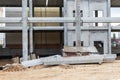 Construction of a reinforced concrete building. Elements of a concrete house. Structural elements. Construction site. Foundations Royalty Free Stock Photo
