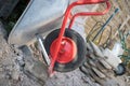 Construction and renovation: Close up of a wheelbarrow on a construction site Royalty Free Stock Photo