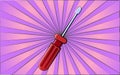 Construction repair tool red hand screwdriver on a background of abstract purple rays. Vector illustration