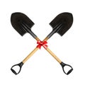 Construction, repair, tools - Two crossed shovels with handle gift tied red bow isolated Royalty Free Stock Photo