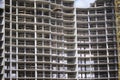 Construction of residential multi-storey buildings. Reinforced concrete frame of the building. Royalty Free Stock Photo