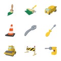 Construction of road icons set, cartoon style Royalty Free Stock Photo