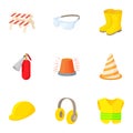 Construction of road icons set, cartoon style Royalty Free Stock Photo