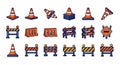 Construction and Road Safety Icons Set - Traffic Cones and Barriers Vector Collection Royalty Free Stock Photo