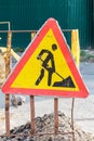 Construction Road Sign in a street Royalty Free Stock Photo