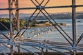 Construction of Royal Albert Bridge railway against sailboats on Tamar river between Devon and Cornwall, Plymouth area, England Royalty Free Stock Photo