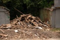 construction rubble after the garage is demolished