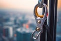 Construction safety equipment for work at height, safety harness and seat belt closeup. Generative AI Royalty Free Stock Photo