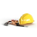 construction safety gear laying on a white surface, 3d rendering Royalty Free Stock Photo