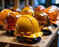 Construction safety gear with helmets and earplugs, construction picture Royalty Free Stock Photo