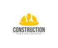 Construction, construction safety helmet, screwdriver and wrench, logo design. Contractor, builder and electrical, vector design