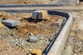 construction of secondary road junction, installation of curb stone with preparation of crushed stone base for sidewalk