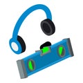 Construction service icon isometric vector. Modern headphone blue building level