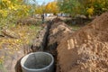 The construction of the sewer to the house