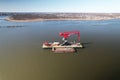 Construction ship for oil extraction in Raritan River, aerial