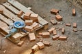 Brick House Construction, Cutting bricks Royalty Free Stock Photo