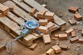 Brick House Construction, Cutting bricks Royalty Free Stock Photo