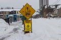 Construction sign after the snow storm Royalty Free Stock Photo