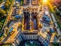 Construction Site Aerial Detailed View of LockShield Valves and Infrastructure Development Royalty Free Stock Photo