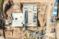 Construction site aerial top view. tower crane on building Royalty Free Stock Photo