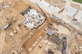 Construction site, aerial view. building concrete foundation for new multistory house Royalty Free Stock Photo