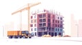 Building Construction Site with Crane and Dump Truck, Urban Development Royalty Free Stock Photo