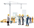 Construction site with architect and engineers