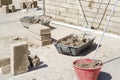 Construction site area for adobe (mud bricks) technique Royalty Free Stock Photo