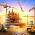 Construction site background with construction buildings and transportation ai generated