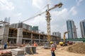 Construction site background with tower crane Royalty Free Stock Photo
